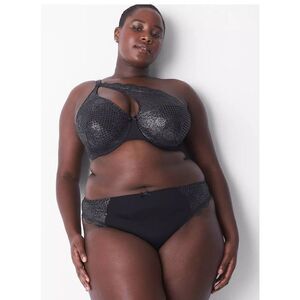 Lane Bryant Cacique 38H Black Shimmer Keyhole Cutout Lace Asymmetric Balconette